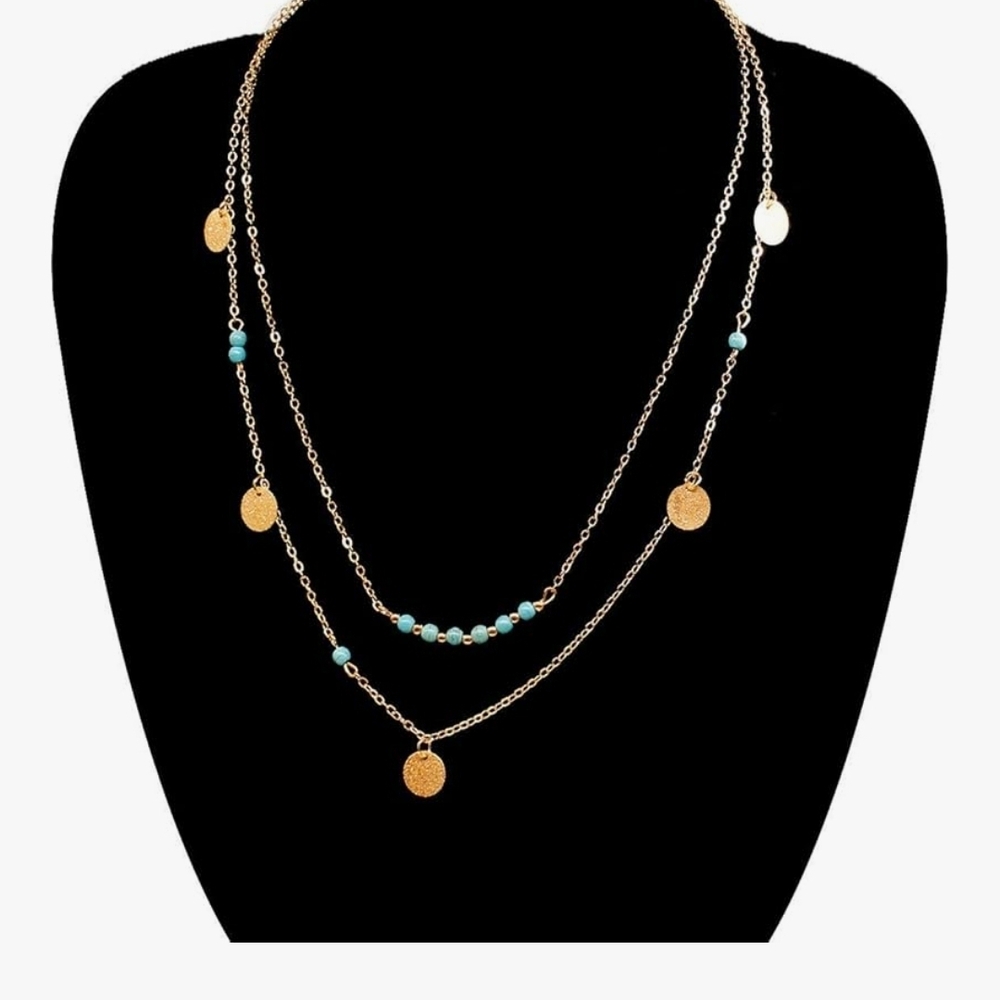 Layered Gold and Turquoise Beaded Necklace